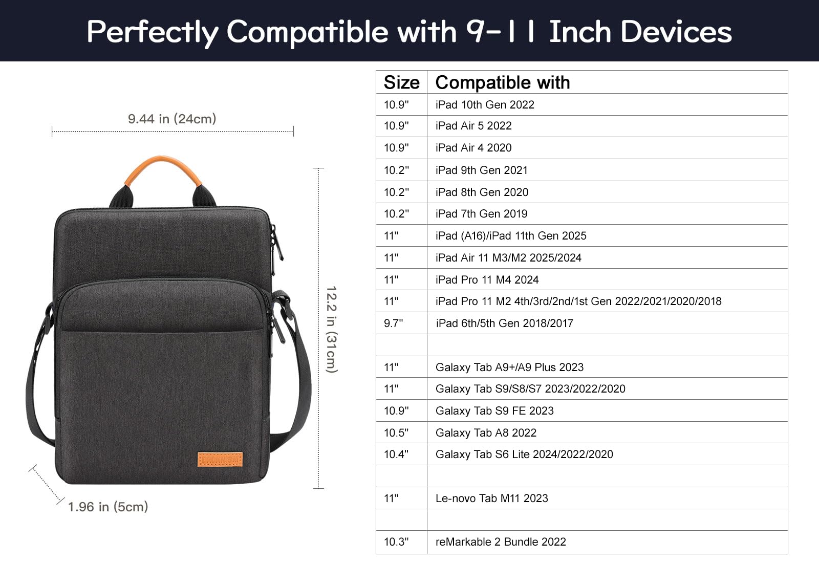 Dadanism 9-11 Inch Tablet Sleeve Bag with Shoulder Strap for iPad 10th Gen 10.9