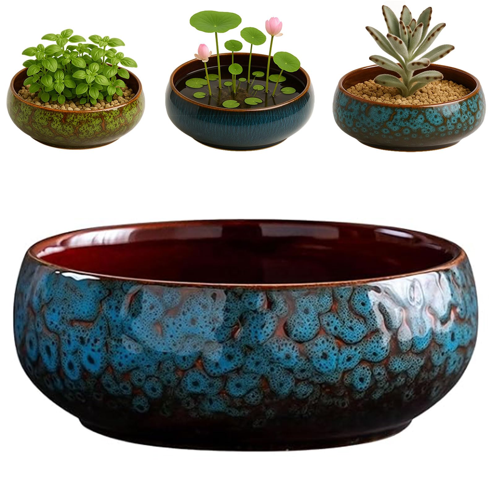 Amazon.com : Oncpcare Lotus Bowl Planter – Glazed Ceramic Water