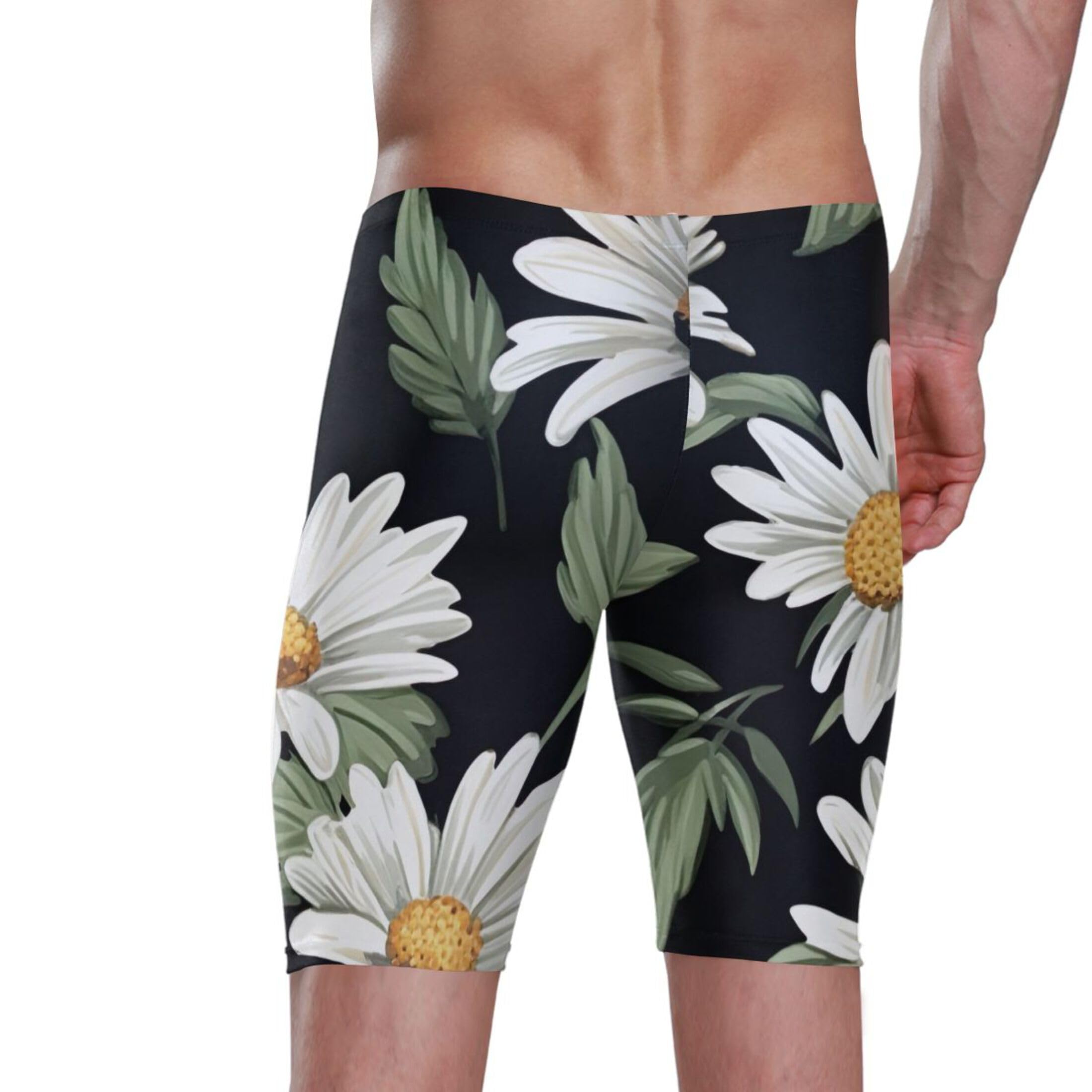 UMIRIKO White Daisy Flower Men's Swimsuit Swim Jammers L B0401813