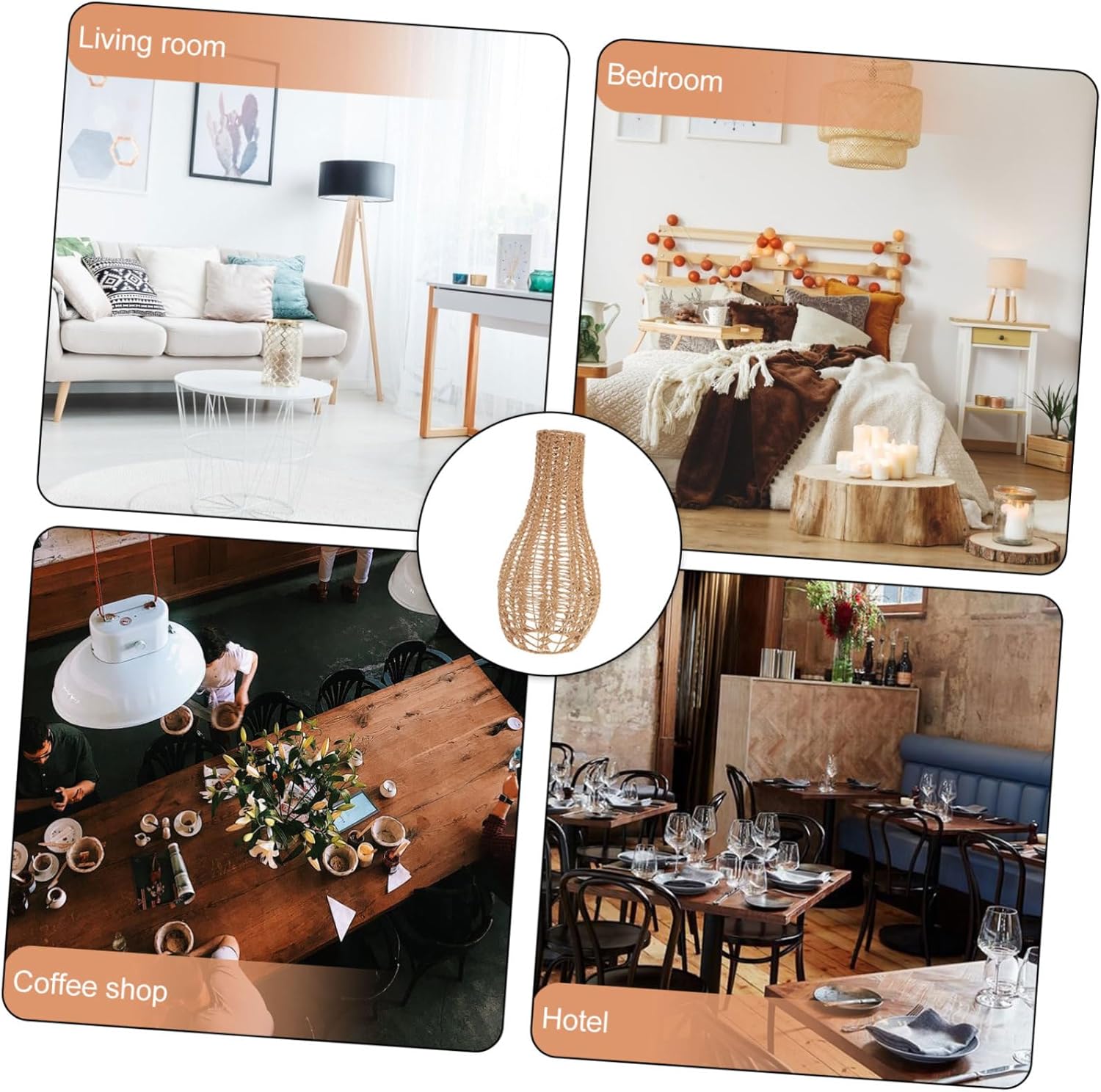 Zerodeko Rope Woven Lampshade for Pendant Lights and Wall Sconces Shade Bohemian Style for Home Decor Cafes and Restaurants Warm Lighting