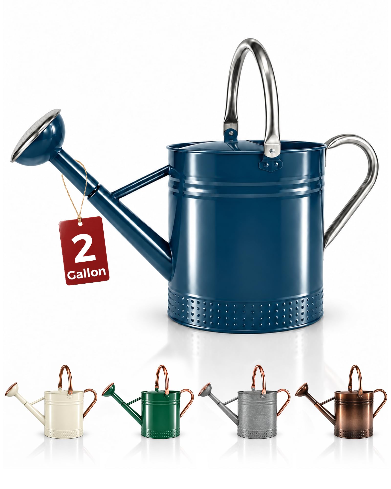Bamworld Metal Watering Can Outdoor 2 Gallon Dual Handle Removable Nozzle