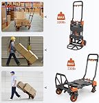 330LB Folding Hand Truck Heavy Duty Carrying, Combination of Four Wheels and Two Wheels Convertible Dolly Cart with Retractable Handle Dolly for Moving Office Carts(Orange)