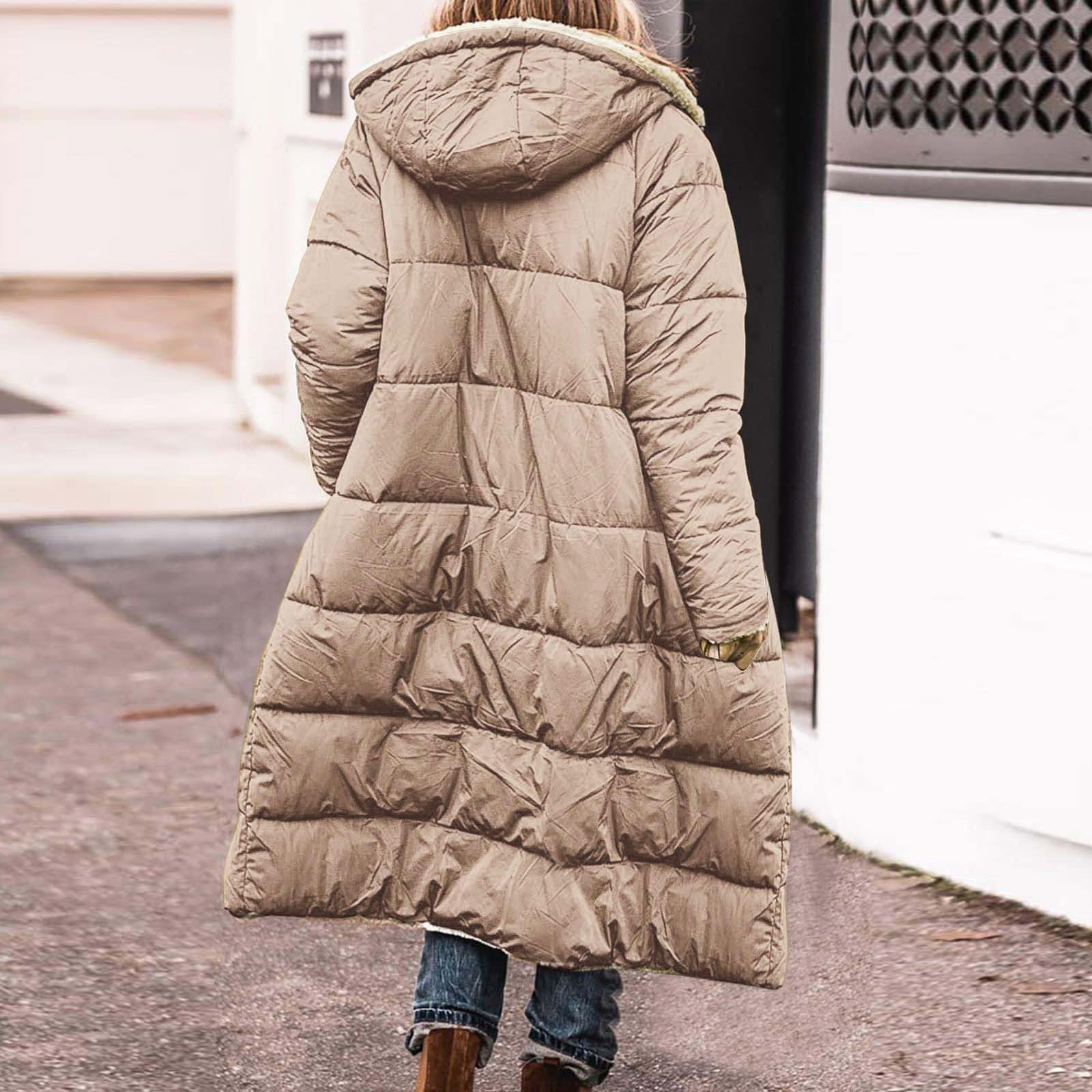 Chaquetas de invierno para mujer, abrigo de invierno cálido a la moda, abrigo de invierno de doble cara, manga larga, con capucha, casual, cómodo, acolchado, para exteriores, talla grande, abrigo