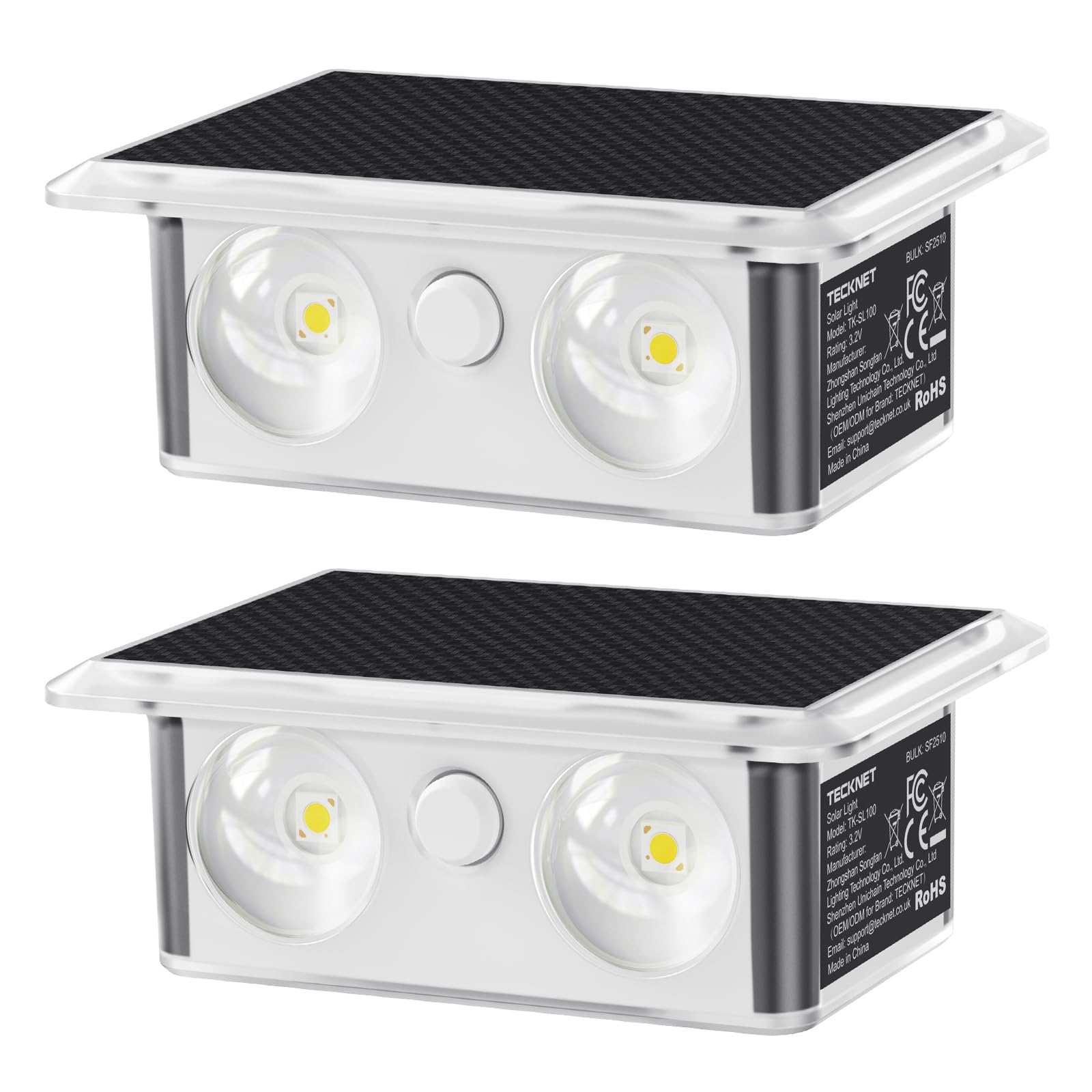 Tecknet Black Solar Fence Lights Outdoor Garden, Up-Down Lighting, 2 Pack