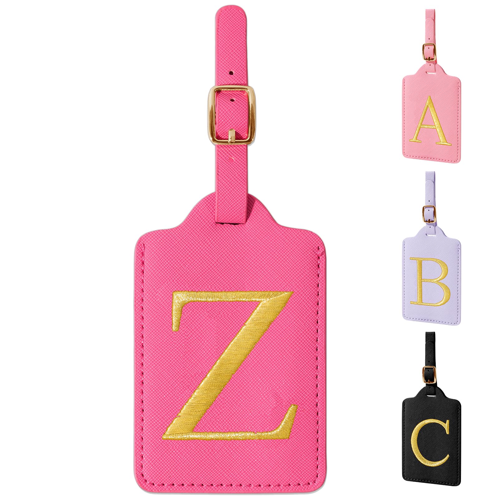 Personalized Initial Rose Red Leather Cute Luggage Tags with Privacy Cover Name Card, Embroidered Custom Monogram Travel Backpack Tag Gifts for Women