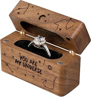 Ring Bearer Box for Wedding Ceremony - Engraved Wooden Holder, Pocket Size Secret Ring Case for Proposal Engagement Ideas