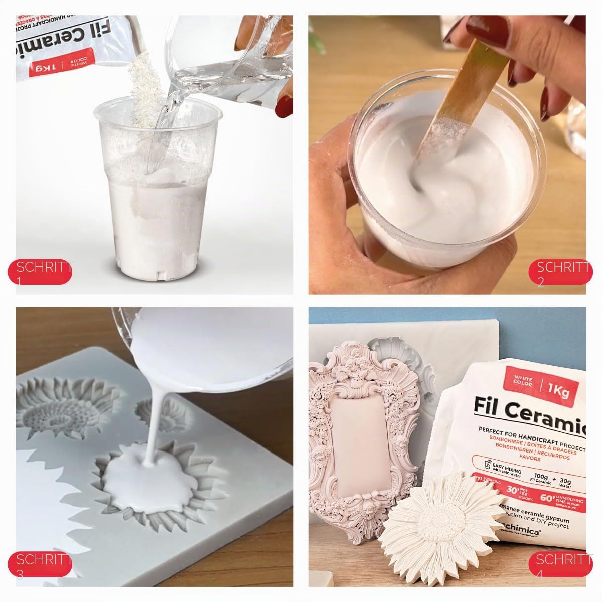 Gießpulver weiß Premium – Gips zum Gießen ungiftig & geruchlos – Giesspulver weiss für Silikonformen – Hochwertiger Keramikgips für Hobby, DIY & kreative Projekte - FIL CERAMIC (6 kg) | Giesspulver Weiss Für Silikonformen, Keramikgips Für Modellbau, Ungif