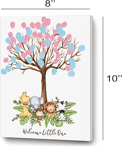 Miniatura 2 de LNOKRIM Libro de invitados para baby shower, lienzo de árbol de huellas dactilares, suministros de revelación de género con temática de safari en la