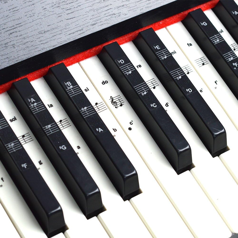 Piano Stickers Black&White with Italian solfeggio(Solfege) syllables for Keyboard Piano Keys Removable Clear for 49/61 / 76/88 Keyboards perfect piano learning tool gift for kids and beginner