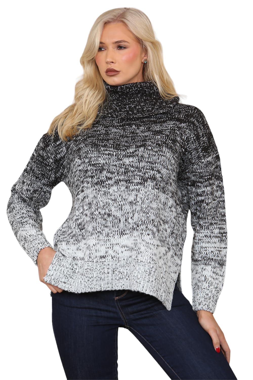 Fashion Star Womens Pullover Cowl Roll Neck Long Sleeve Winter Baggy Knitted Plain Jumper Top