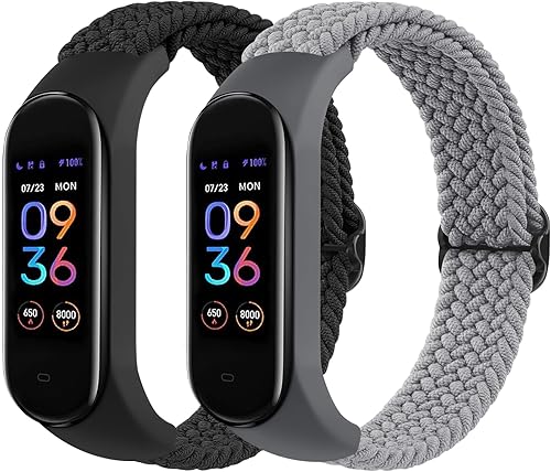 Meliya Bandas de nailon para Amazfit Band 5 correas de repuesto para mujeres y hombres, paquete de 2 correas deportivas de nailon suave compatibles