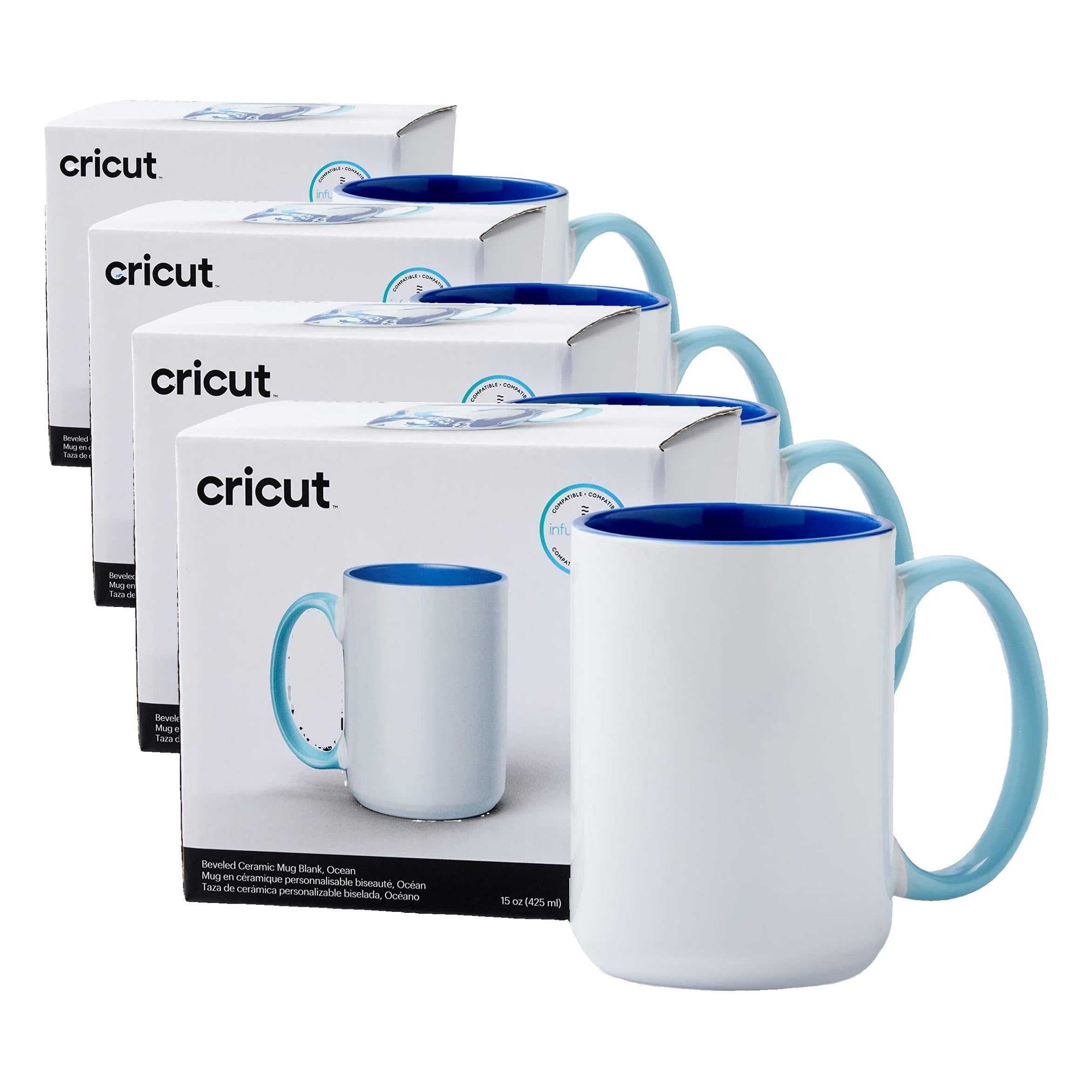 Cricut abgeschrägt Keramik Blanker Becher | Ozean | 425 ml (15oz) | 1 x Infusible Tinte Sublimation Bech | Zur Verwendung Schneidmaschinen (Packung mit 4)