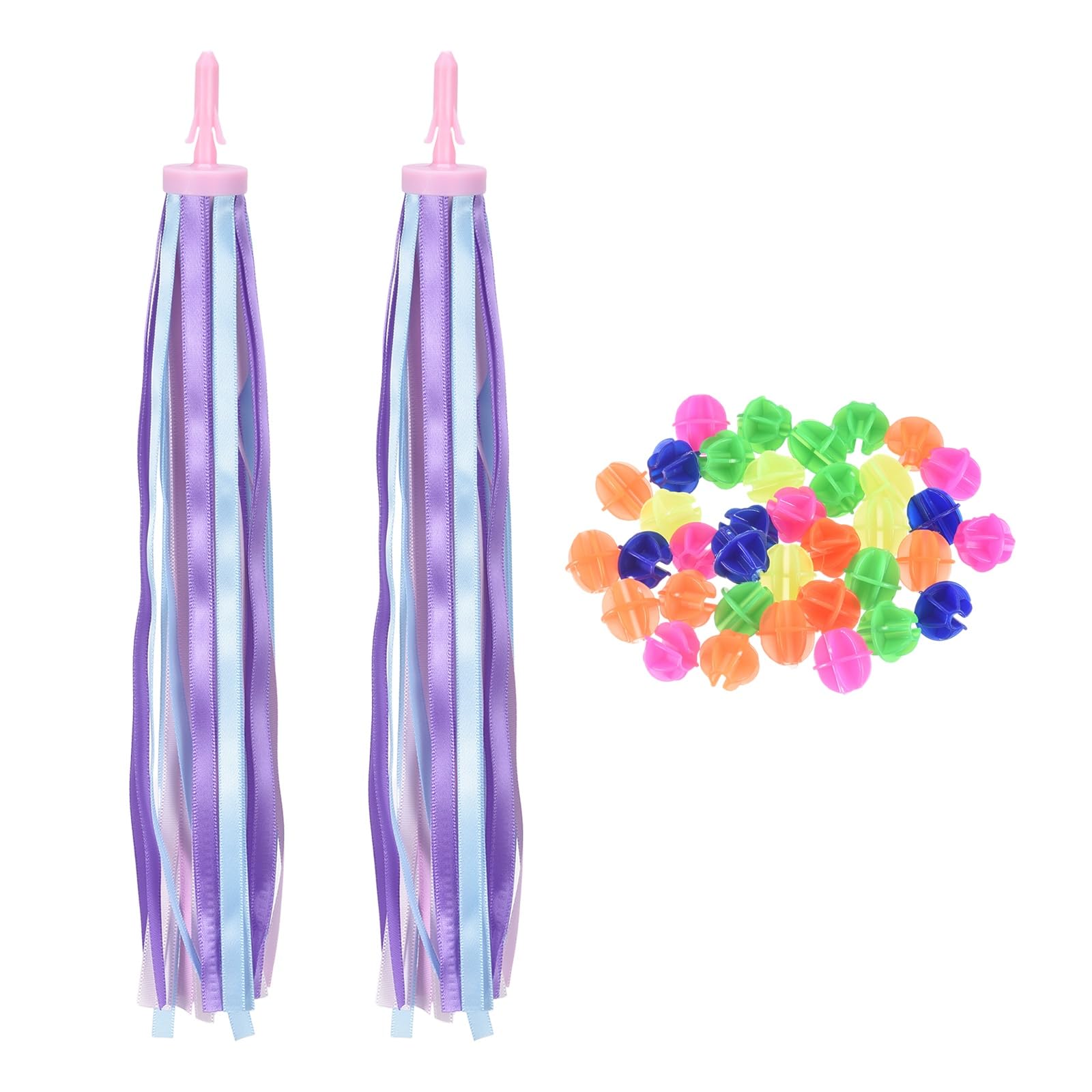 YELARXI Bike Streamers, Handlebar Tassels Grips Ribbon Bike Accessories Decorations with Colorful Bicycle Spoke Oval Decor Beads for Bicycle Tricycle Scooter Handgrip, Purple-Pink