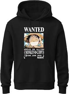 Khakey Black Colour Mens Hoodie | Cotton Solid Sweatshirt with Hood | Onepiece Monkey D Luffy | Anime Hoodies for Men Price In India