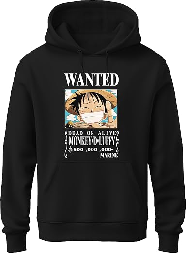 Khakey Black Colour Mens Hoodie | Cotton Solid Sweatshirt with Hood | Onepiece Monkey D Luffy | Anime Hoodies for Men