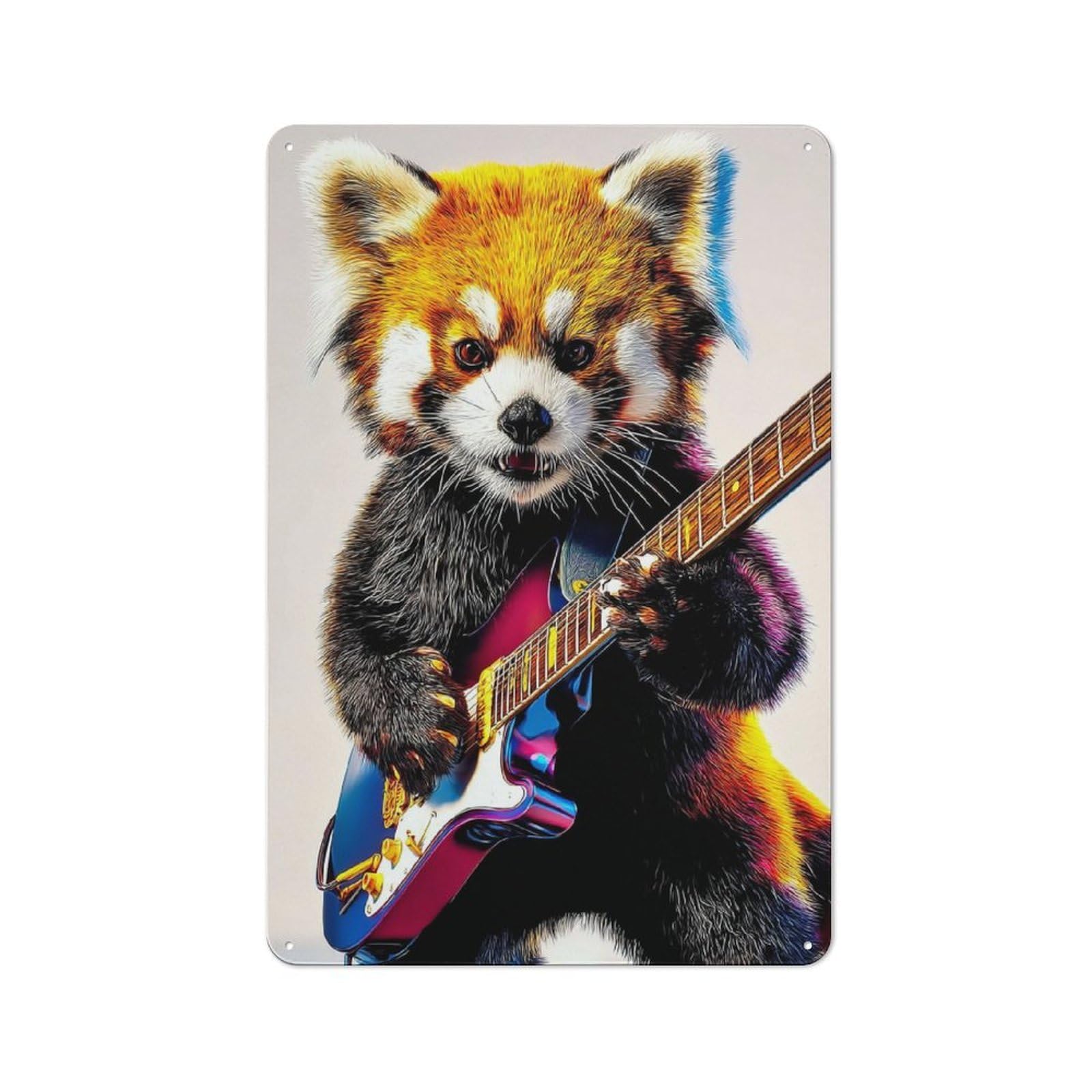 Junmoney Red Panda Rock Star Guitar Solo Vintage Vintage Tin Sign 30X20cm, Cafe Wall Decor For Bakery, Diner, Cafe Or Family Room