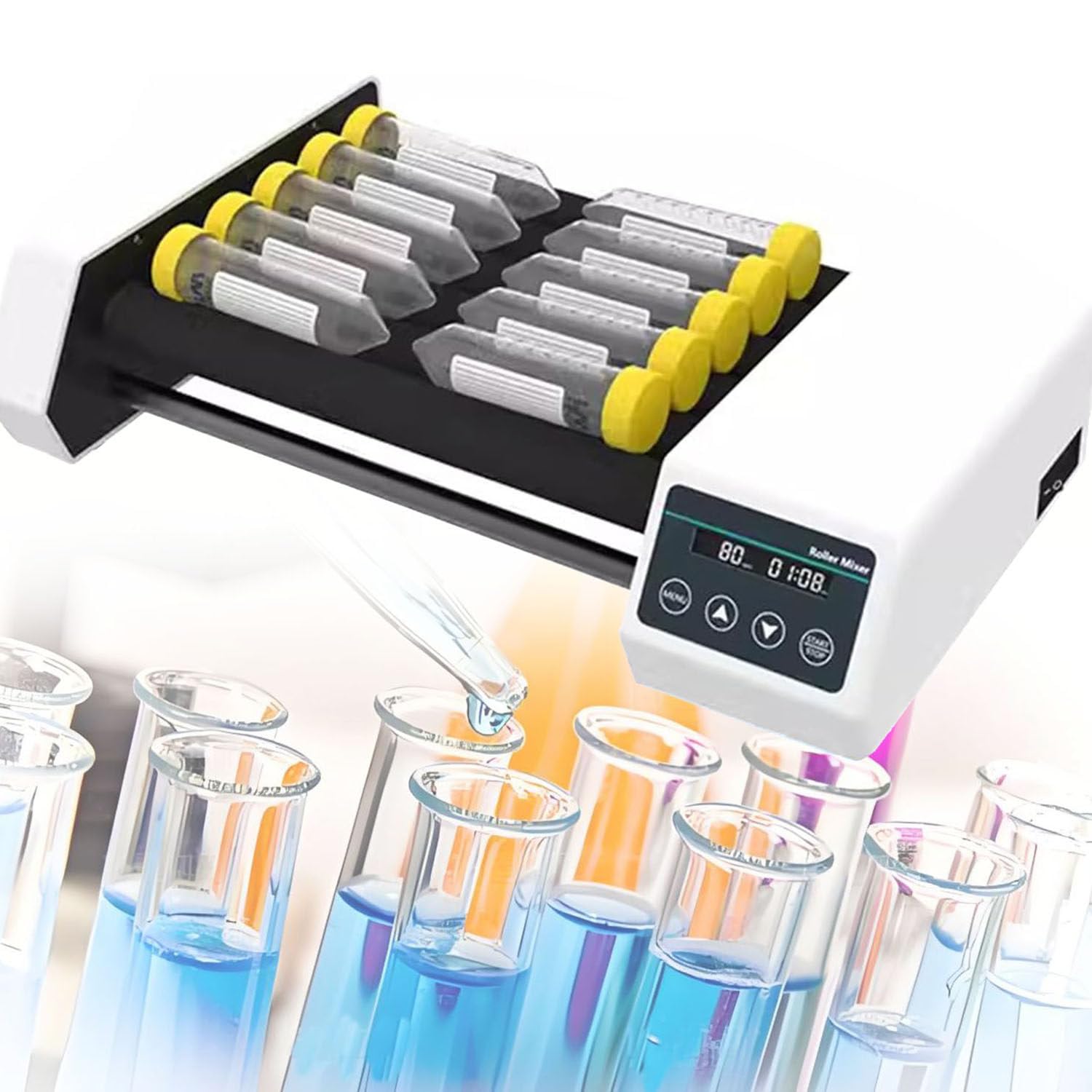Mezclador orbital de laboratorio, mezclador digital de rodillos para tubos, mezclador de tubos, agitador de rodillos de laboratorio con motor sin escobillas, temporizador de 1 min a 23 h 59