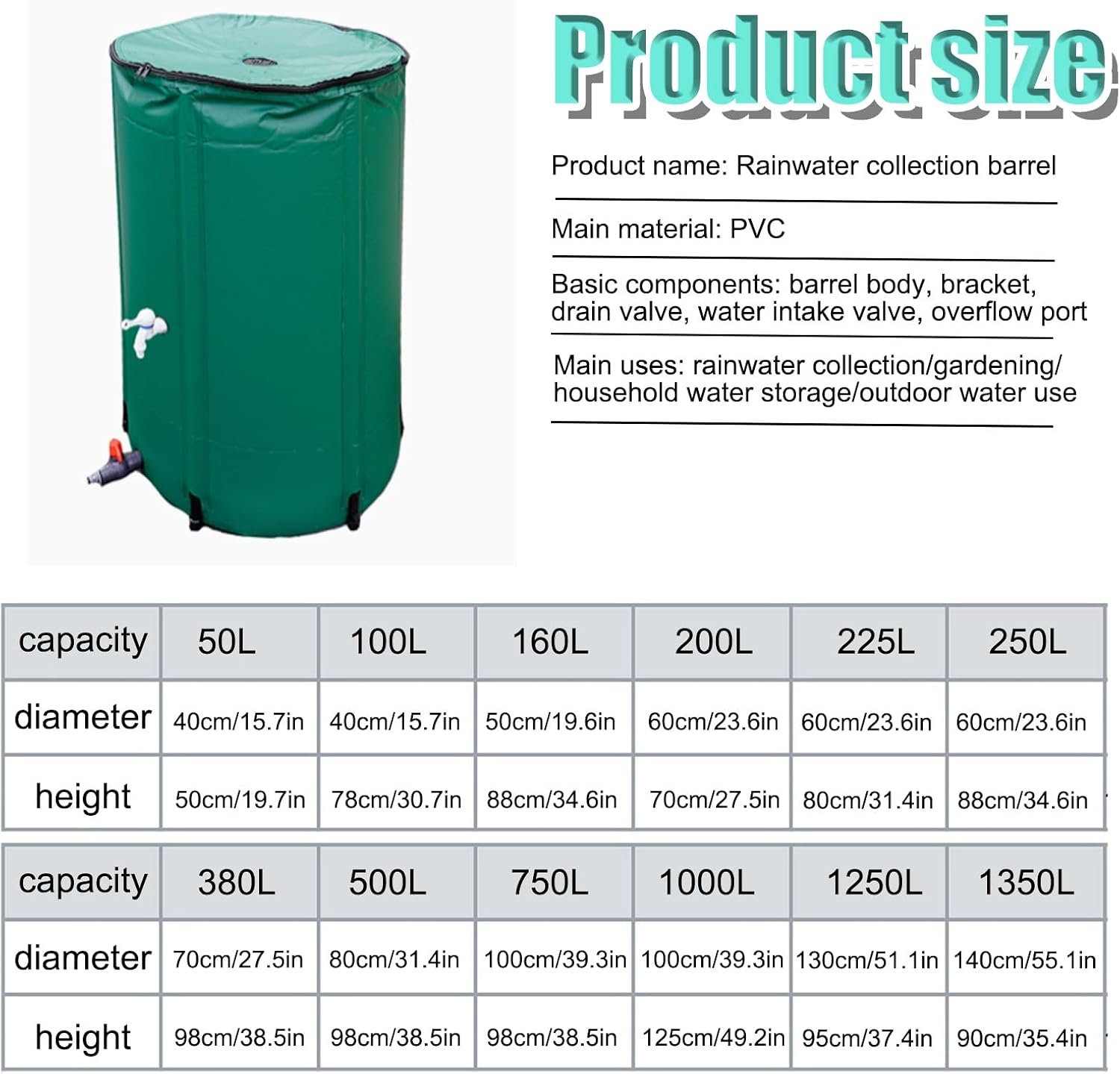 Outdoor Garden Rainwater Harvesting System Rain Barrel Water Collector for Home Gardens Sustainable Water Storage Solution(750L)