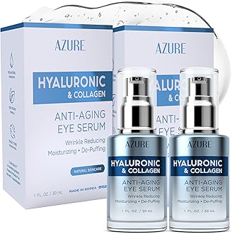 AZURE Hyaluronic & Collagen Anti Aging Eye Serum - Moisturizing, Replenishing & De-Puffing | Reduces Wrinkles, Fine Lines & Under Eye Bags | Locks In Moisture Hydrating Skin | - Pack of 2