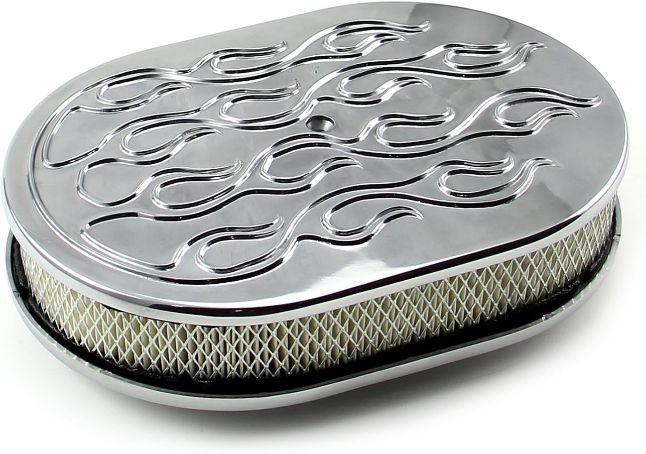 Speedmaster PCE104.1005.05 12" x 2" Oval Flamed Polished Aluminum Air Cleaner Kit