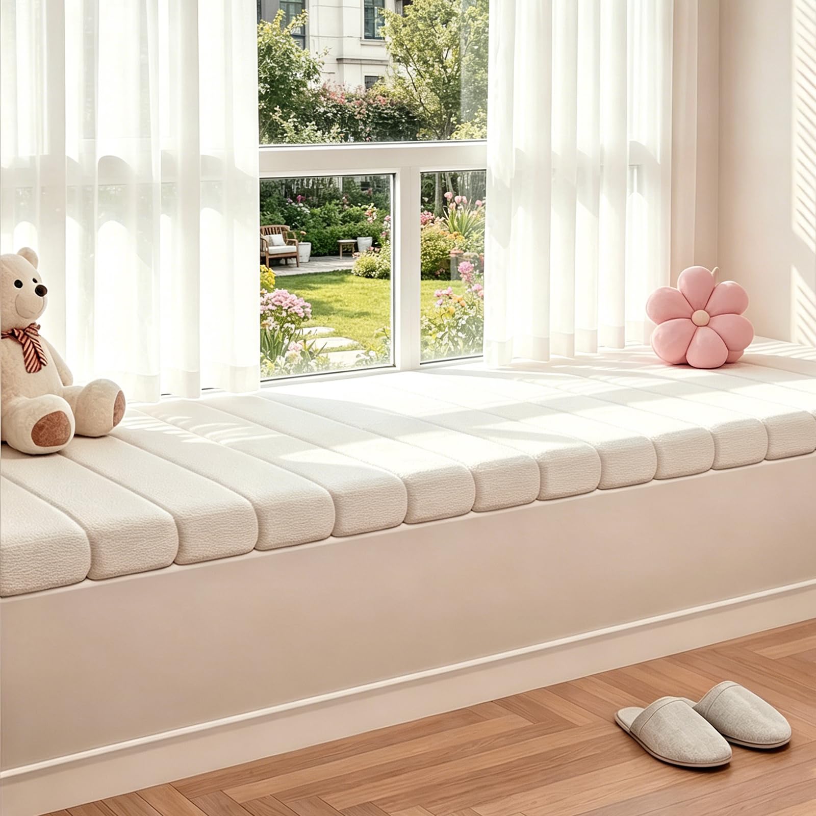 Generisch Cuscino per panca da giardino, 120 x 40 cm, spessore 4,5 cm, rimovibile e lavabile, con fondo antiscivolo, cuscino per panca da cucina (bianco)