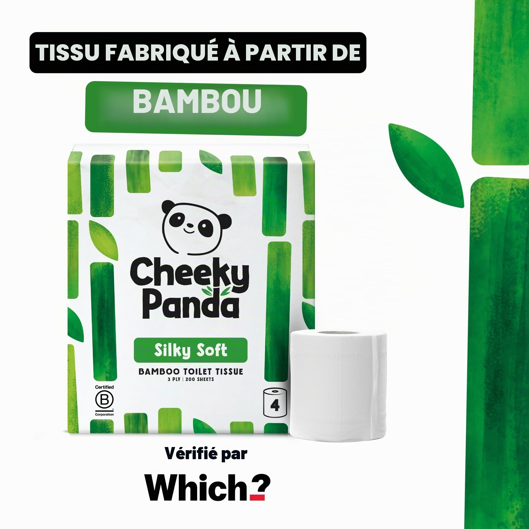 The Cheeky Panda Papier Toilette En Gros | 24 Rouleaux Papier WC Lot (6 x 4 Rouleaux) | 3 Epaisseurs Papier Hygiénique Bambou