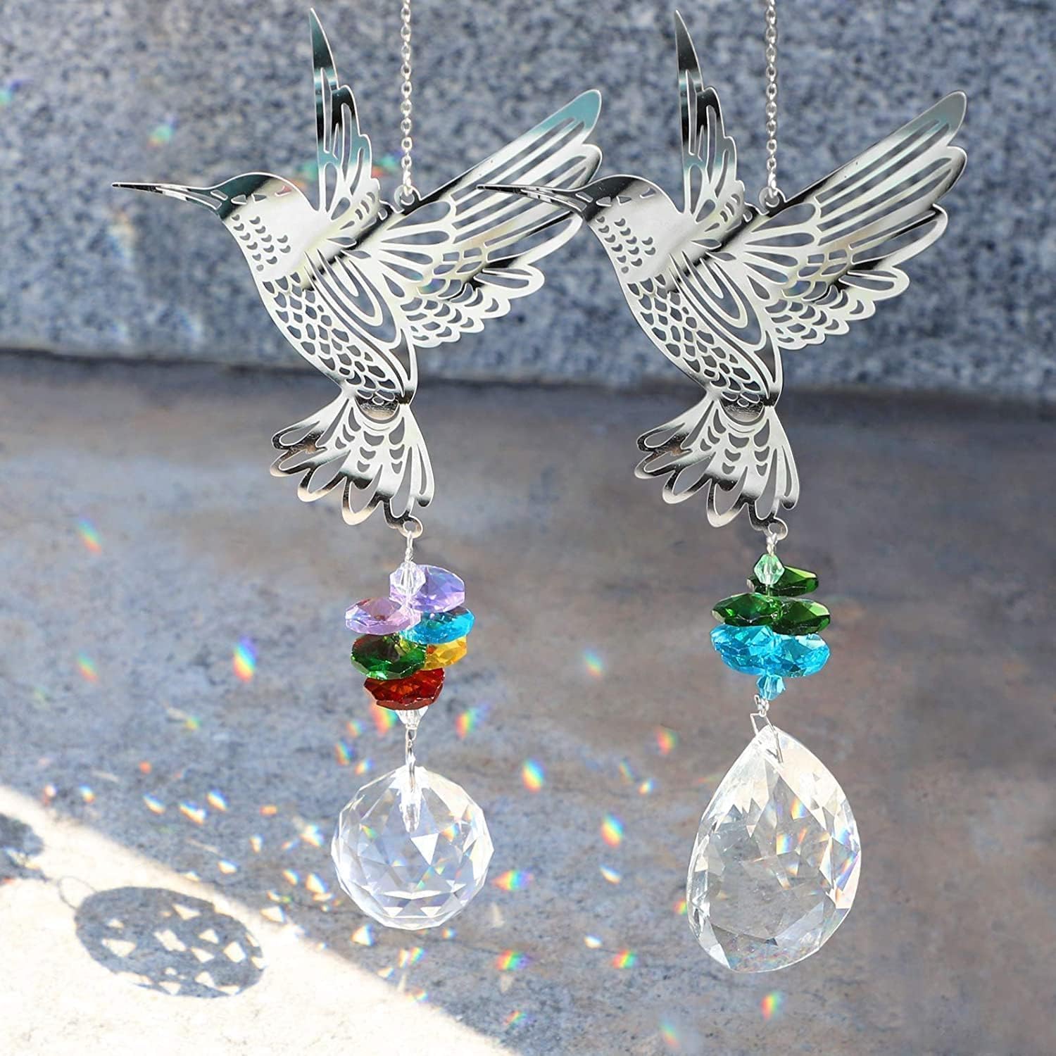 EEEKit2PCS Hummingbird Suncatchers, Rainbow Maker Crystal Prism Suncatcher, Window Hanging Ornament for Christmas Tree Outdoor Indoor Home Garden Party Decoration