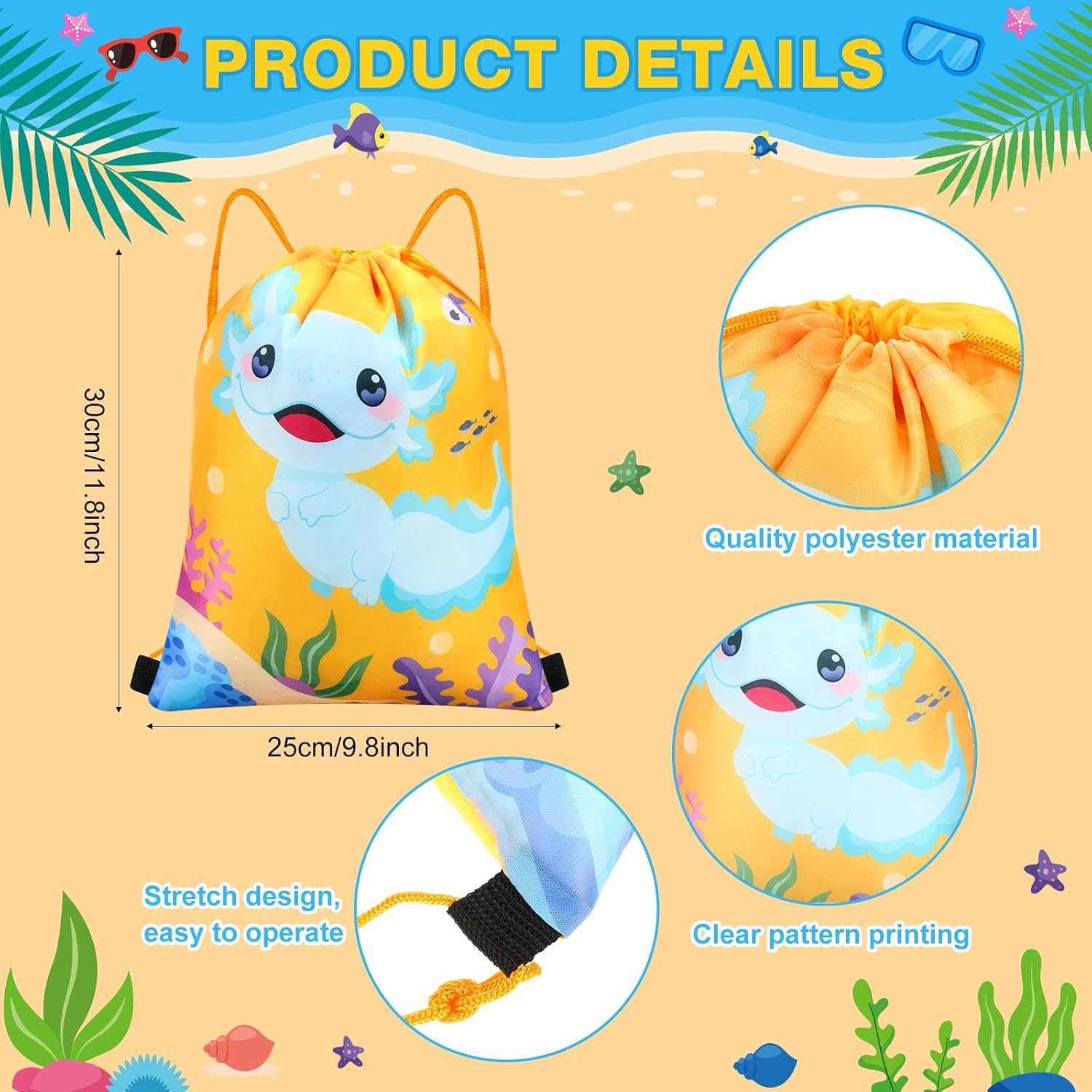 Honoson 16 Pcs Axolotl Drawstring Backpack Axolotl Goodie Bags Gift Bags image 2