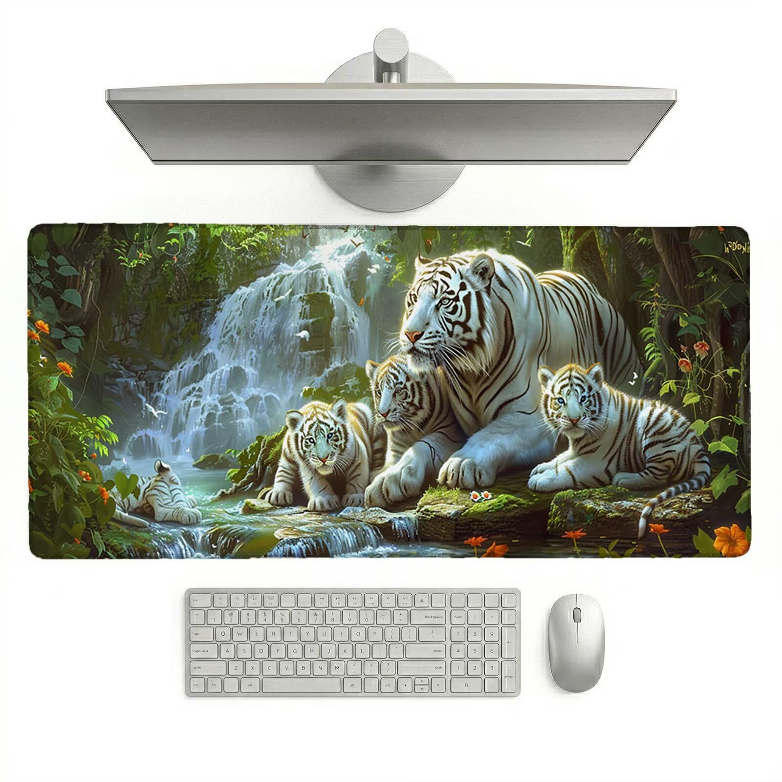 Alfombrilla Ratón XXL 1200 x 600 x 3 mm, Alfombrilla Escritorio, Caer Grande Protector de Mesa con Base de Goma Antideslizante y Bordes Cosidos, Impermeable, para Oficina, PC, Gaming (Tigre) L-x6150