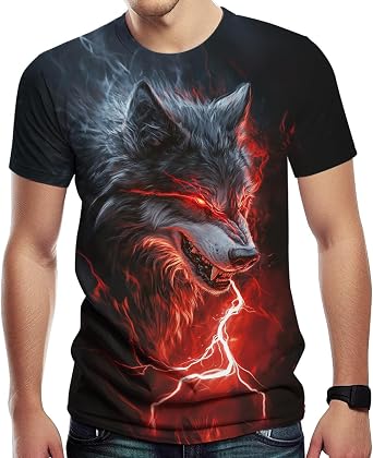 Mens Casual Wolf Graphic T-Shirts Novelty 3D Print T-Shirt Short Sleeve Street Fashion Tee Top