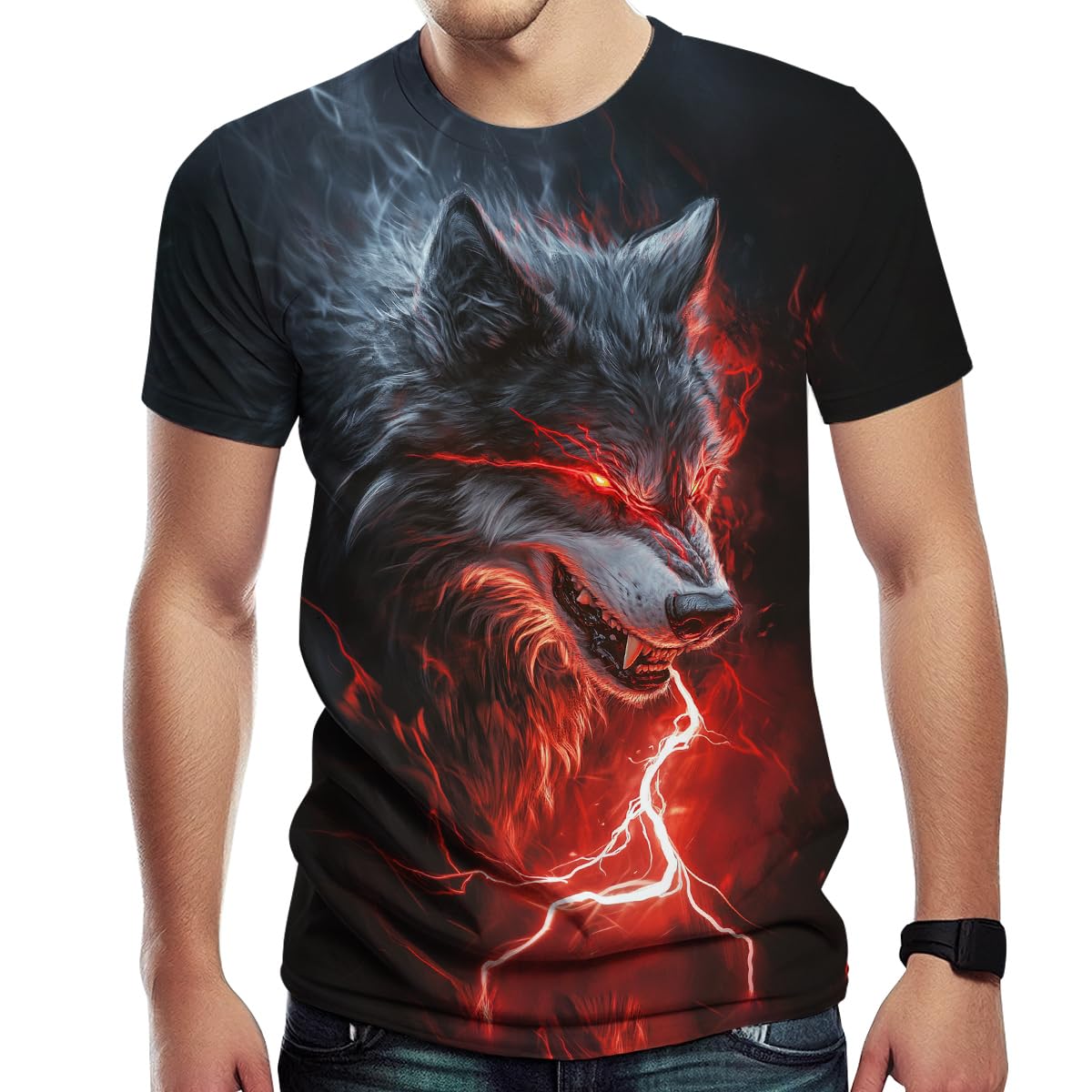 Hehanus Men's Casual Wolf Graphic T-Shirts Novelty 3D Print T-Shirt Short Sleeve Street Fashion Tee Top