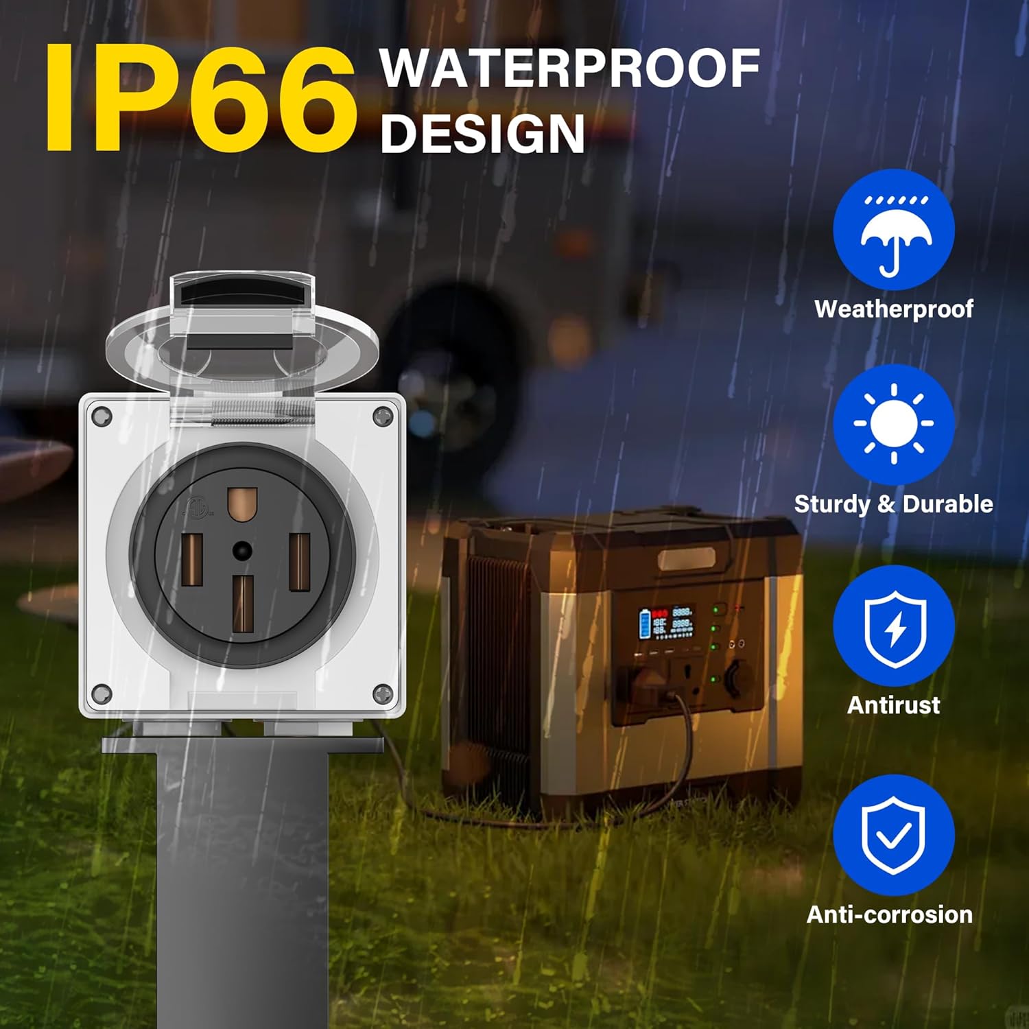 HiFind 50 Amp RV Power Outlet Box-NEMA 14-50R Receptacle, 125/250V Heavy-Duty Outdoor Dustproof Weatherproof Socket Plug for Electric Vehicle,Camper Trailer Generators,Welding Machines&,ETL+Screw Kits
