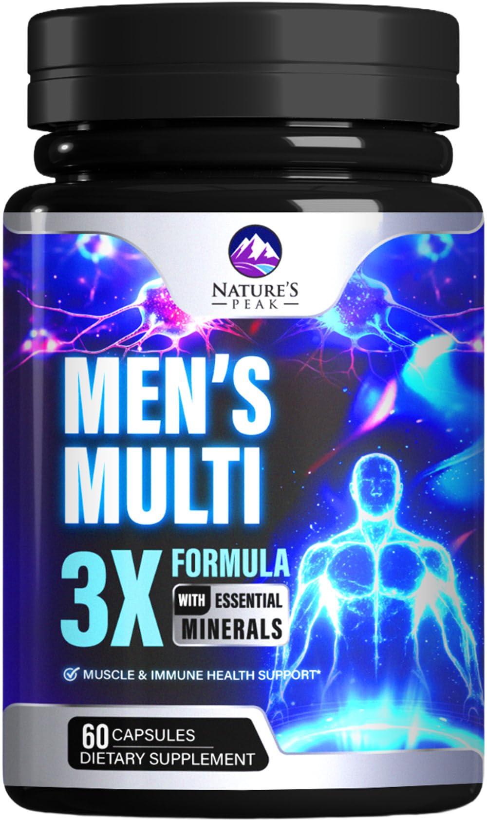 Men's Multivitamins Supplement - Complete Daily Multivitamin for Men with Vitamin B12, A, C, D, E, Zinc, Calcium, Iron, Folate - Immune Health & Energy Support - High Potency & Non-GMO - 60 Capsules 60 Count (Pack of 1)
