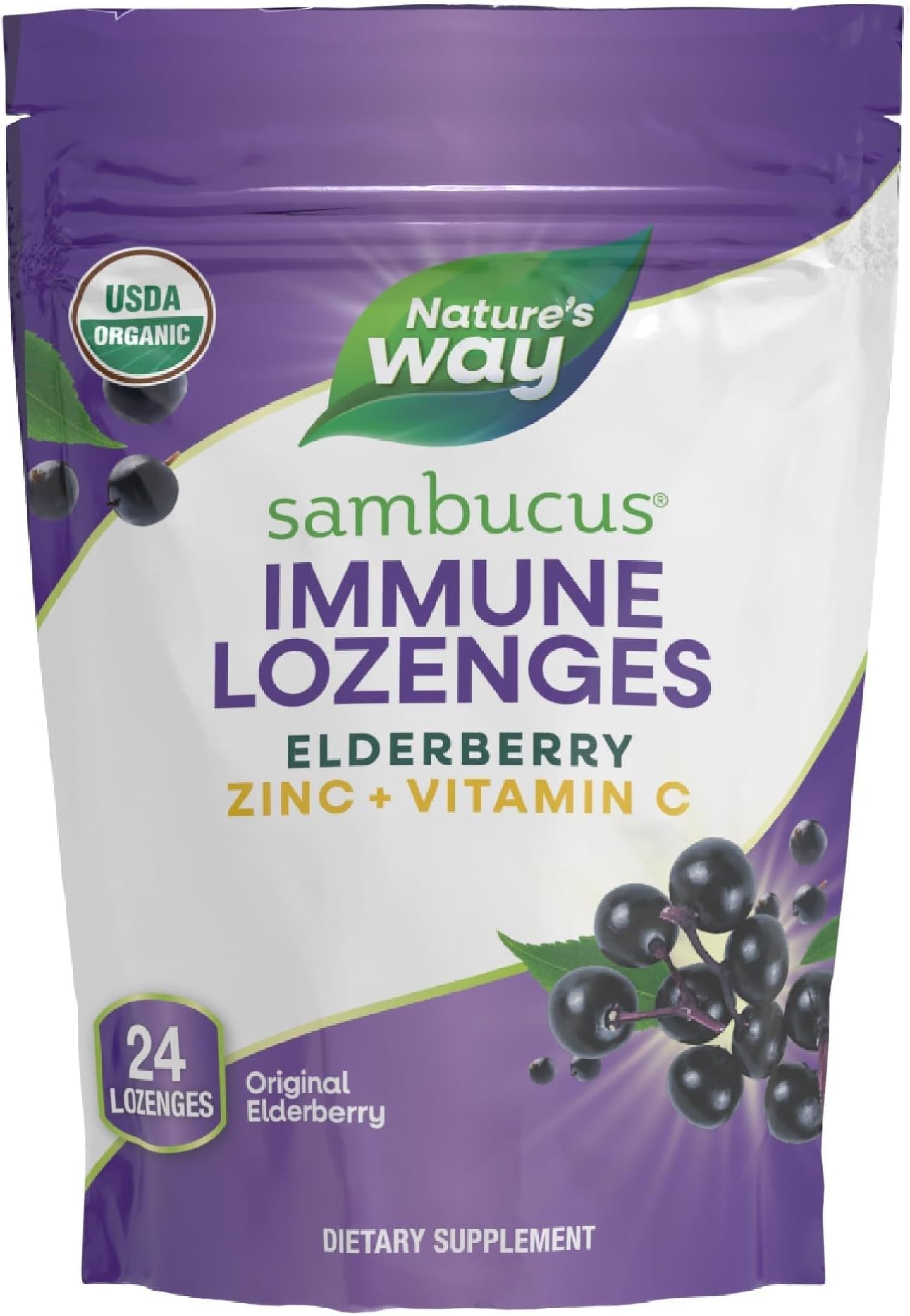 Sambucus Immune Lozenges, Zinc + Vitamin C, Black Elderberry Extract, USDA Certified Organic, Original Berry Flavored, 24 Lozenges (Packaging May Vary) - 1 Pack