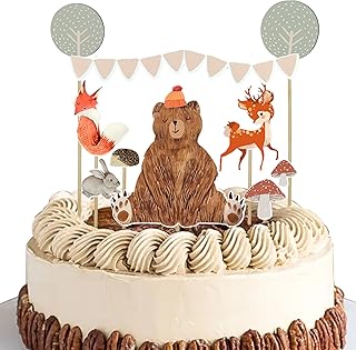 Bear Cake Toppers,Special designed animal Bear Woodland,Cake Topper Leaf Party Paper Bunting Banner ,We Can Bearly Wait Cupcake Topper, Boy Baby Shower Birthday Party Decorations Supplies.