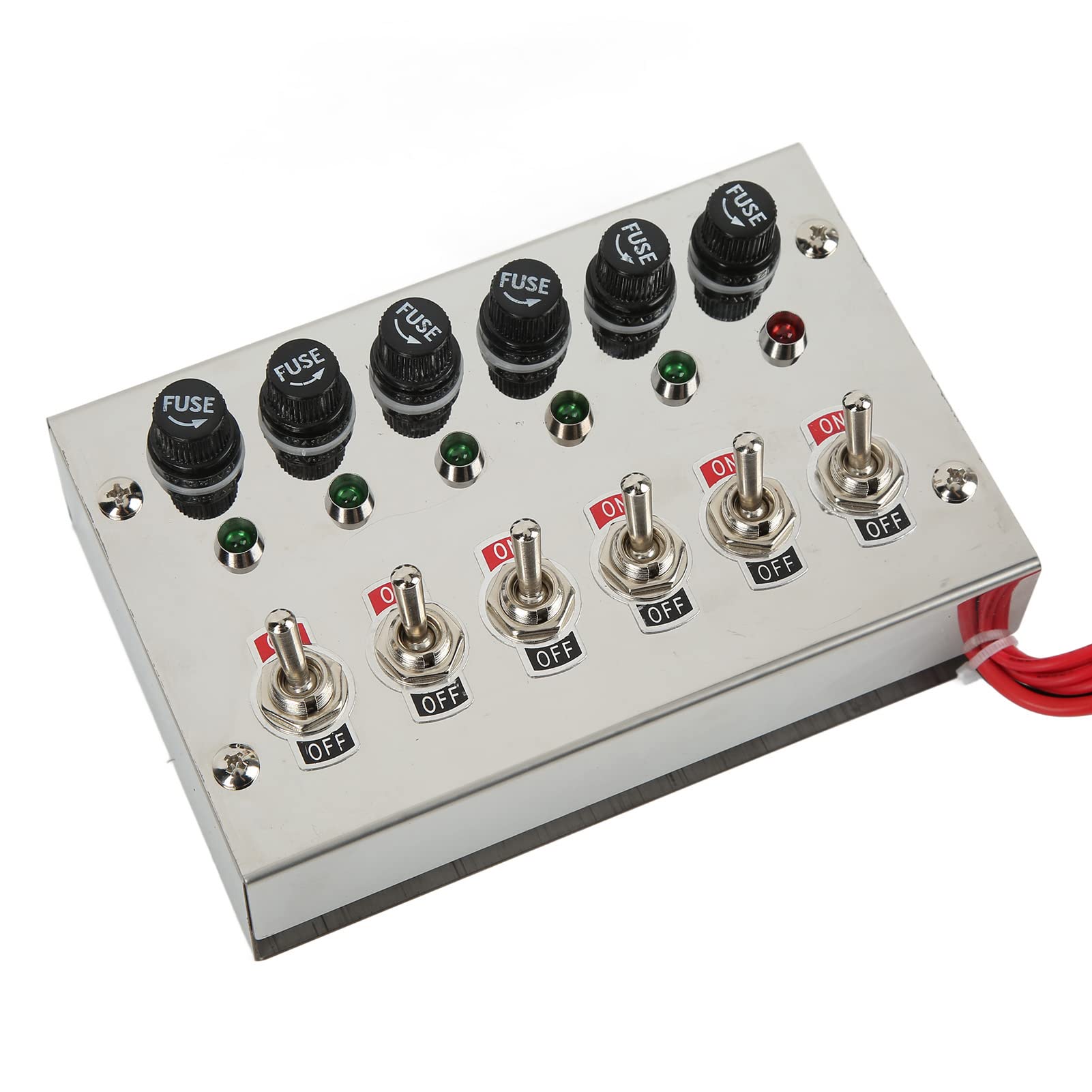 6 Panel Przełączników Schodowych, DC12V 24V 15A 6 Panel Przełączników Schodowych z Bezpiecznikami Wskaźniki LED Polerowana Stal Nierdzewna do Samochodów Wyścigowych RVs Trucks
