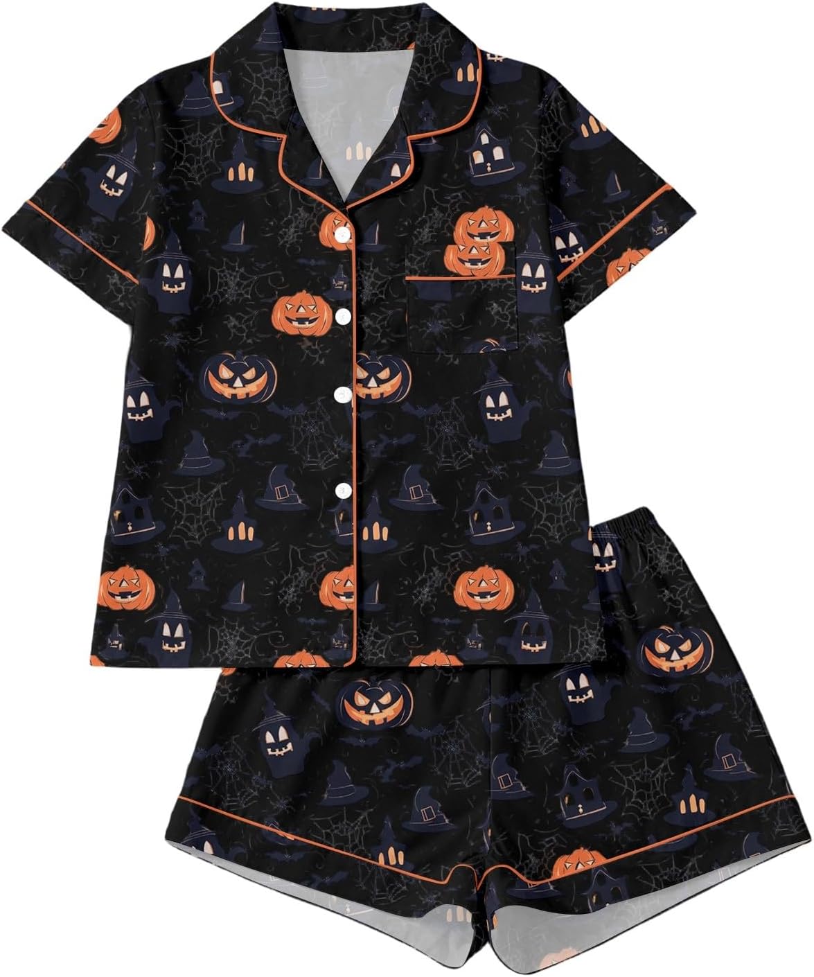 Generisch Halloween Stand-Up Collar Short Sleeve Shorts - Perfect for Cozy Hours at Home