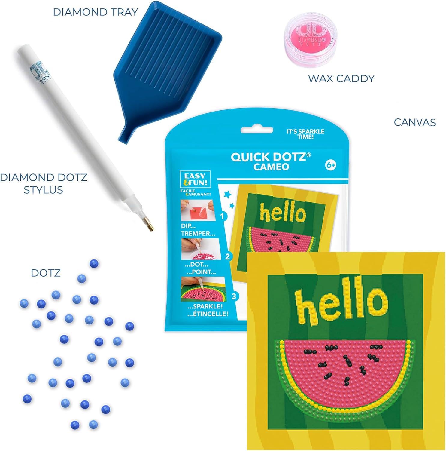 DIAMOND DOTZ Hello Watermelon Diamond Painting Kits for Kids - Diamond Art Kits a Relaxing Creative Craft Kit with Dotz Gems 5.1"x5.1"