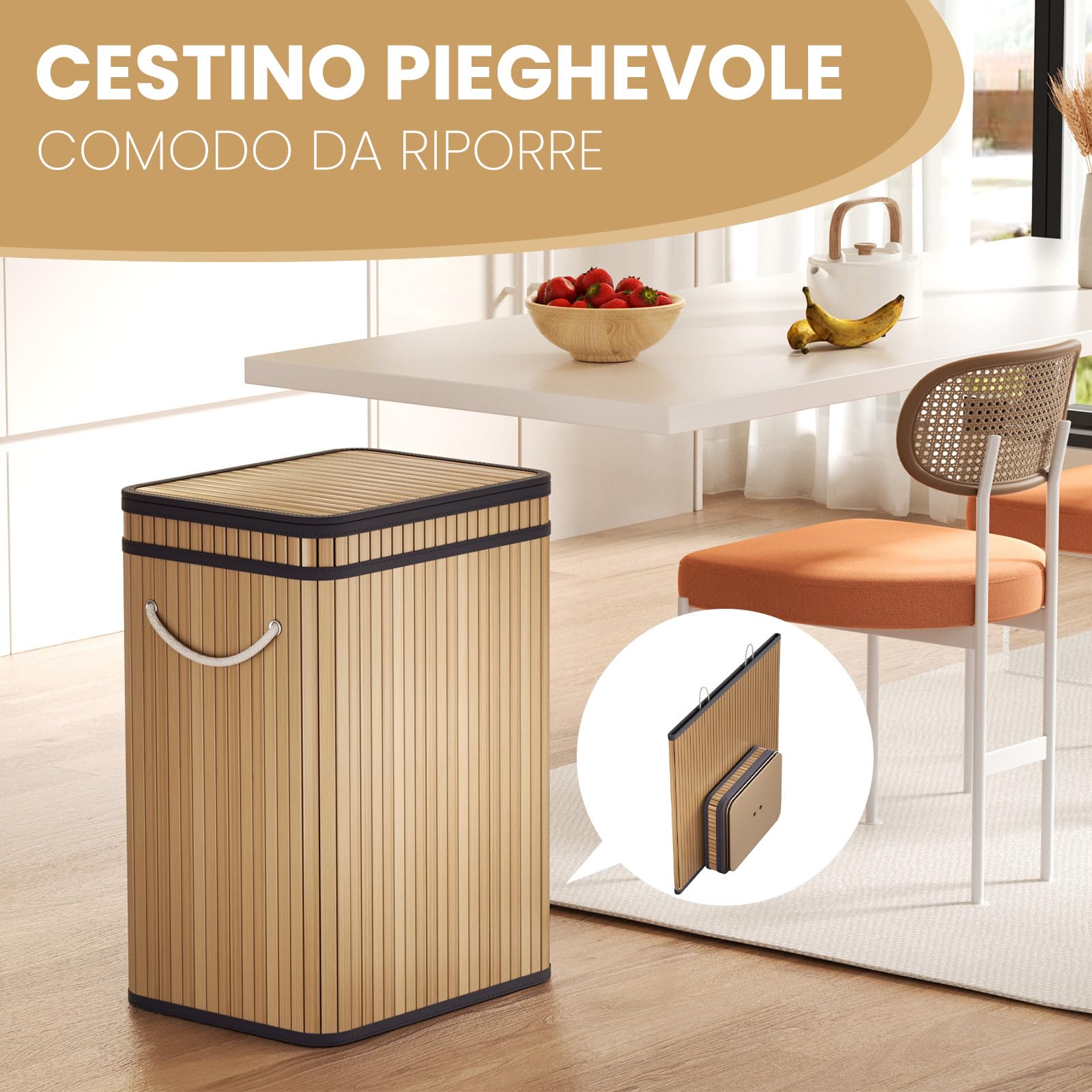 Mihoho Pattumiera grande da 80 litri/21 galloni con coperchio, cestino per rifiuti in bambù, pattumiera per esterni/bidone per rifiuti per casa, ufficio, bagno, cucina 40X30X60 CM (kaki chiaro)