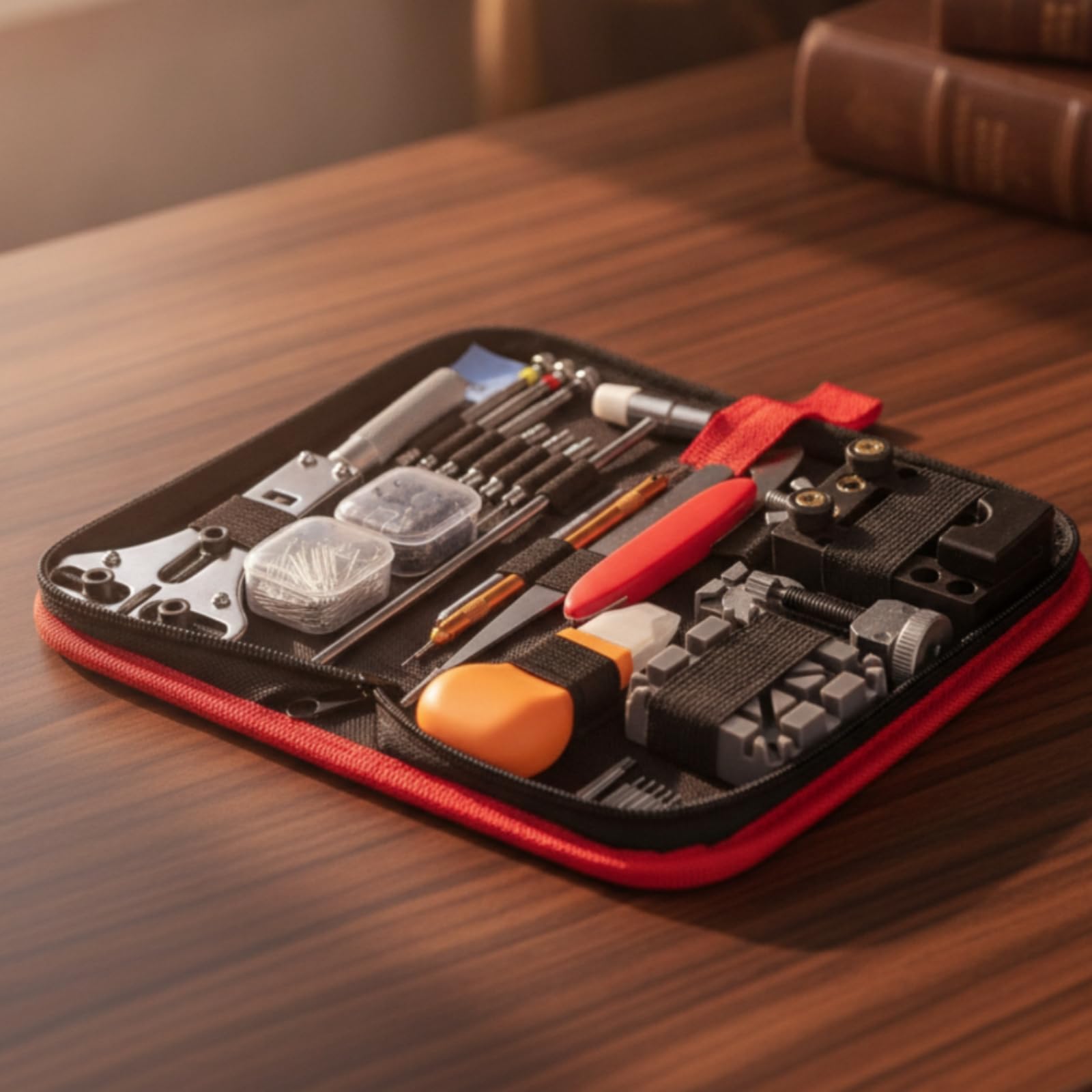 MERIGLARE Outils de Réparation Montre Trousse Organisée Kit Matériel Accessoires Acier Inoxydable avec Ouvre‑Fond Chasse‑goupille Tournevis Pinces Poches sur