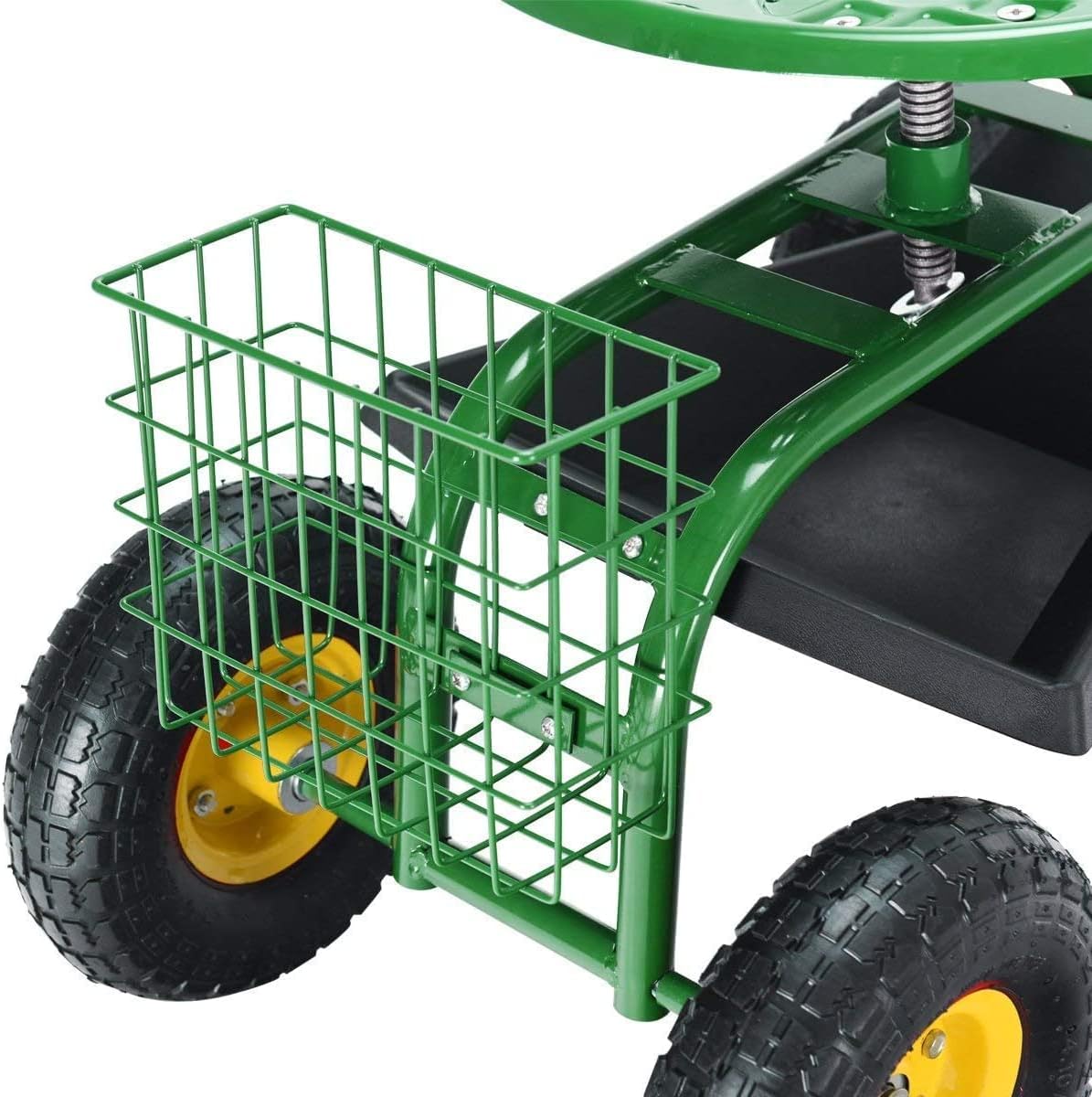 S AFSTAR Rolling Garden Seat, Outdoor Lawn Yard Patio Work Seat with Heavy Duty Wheels, Swivel Seat, Tool Tray & Basket, Garden Cart Wagon Scooter (Green)