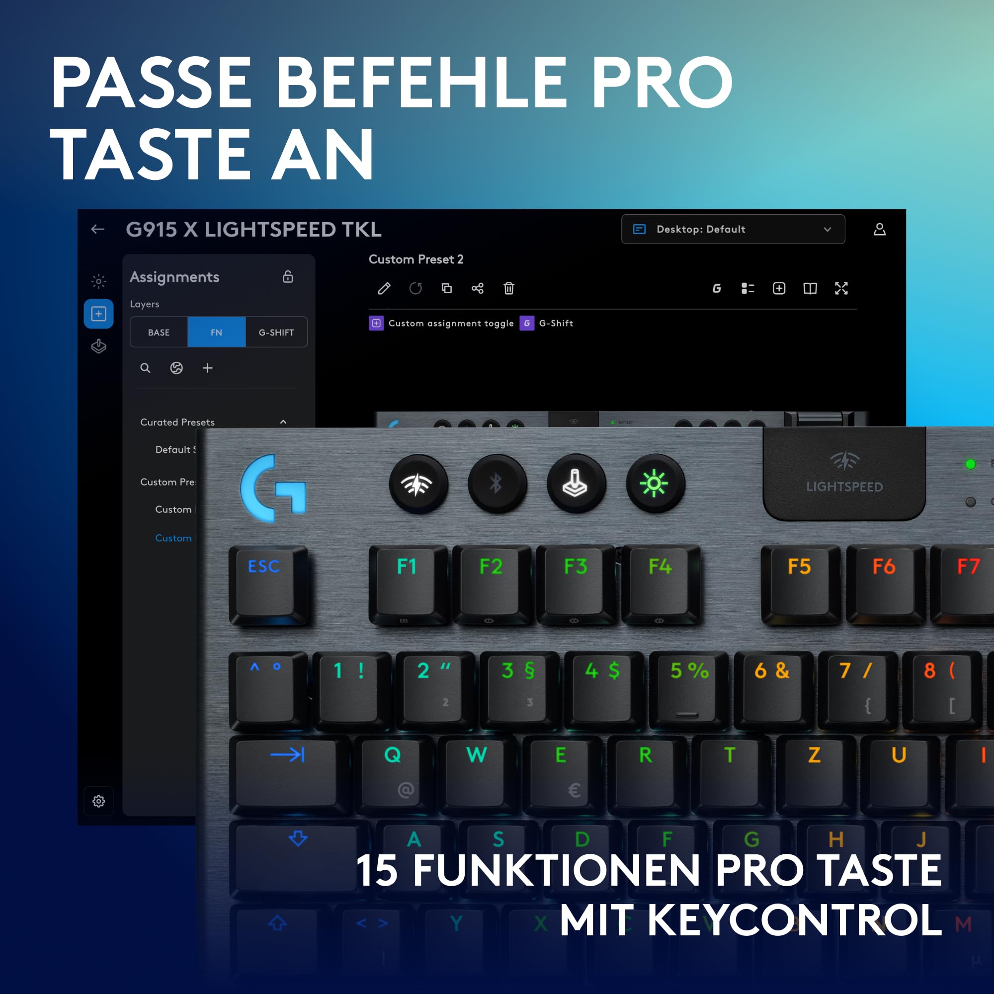 Logitech G G915 X Lightspeed TKL - Flache kabellose Gaming-Tastatur mit Double-Shot-PBT-Tastenkappen, RGB-Hintergrundbeleuchtung, braunen taktilen GL-Switches für PC/Mac, DEU QWERTZ-Layout - Schwarz