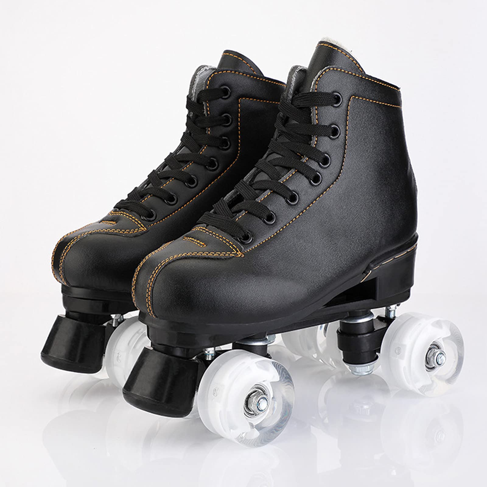 Patins à roulettes Adultes Enfants, Classique Double Rangée 4 Roues Patins à roulettes Unisexe Cuir PU Hautes Quad Roller Skates Chaussures pour Intérieur et Extérieur, Noir