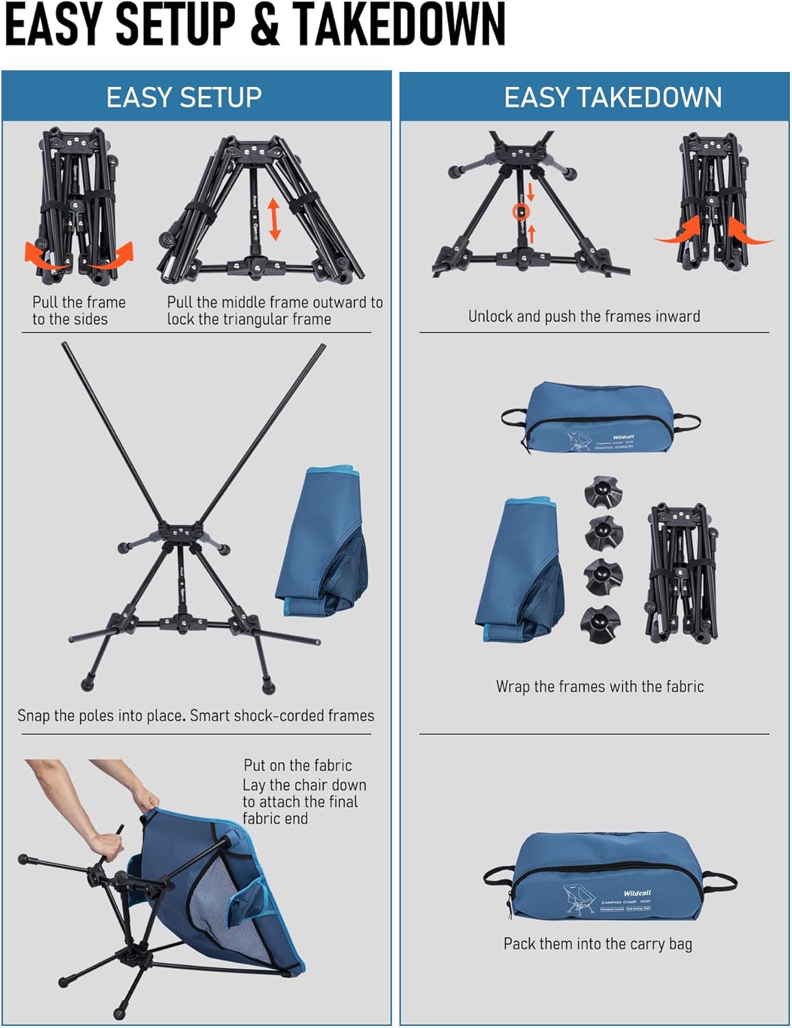 WildCall Lightweight Folding Camping Chair Compact Beach Chair with Anti-Sinking Large Feet