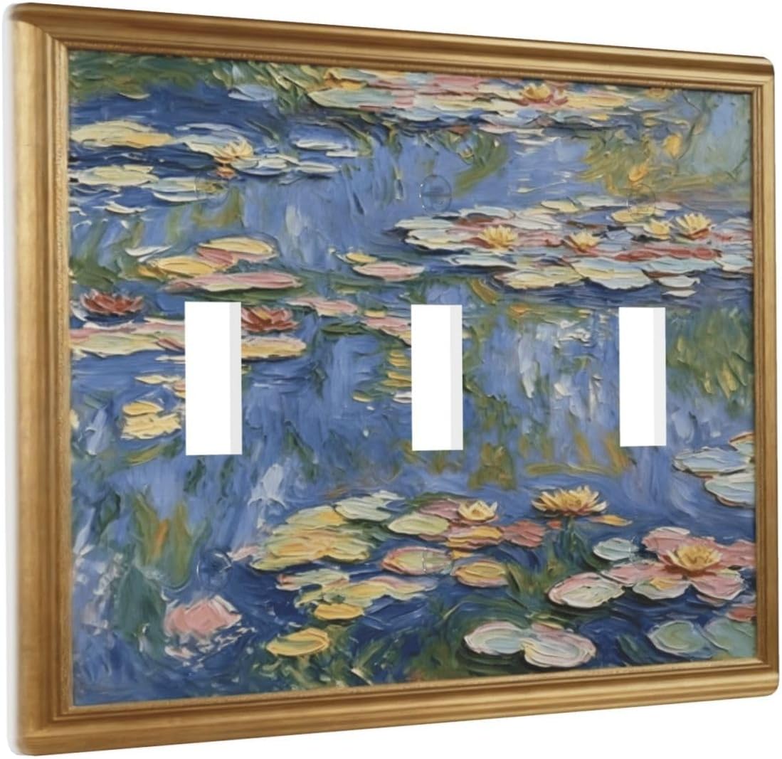 Decorative Art Light Switch Covers,3 Gang Triple Toggle Wall Plate Decorative Switch plate Electrical Faceplate,Monet Water Lilies Oil Painting