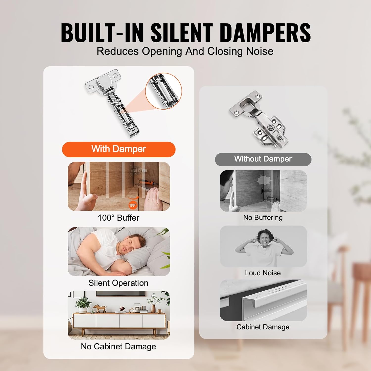 VEVOR Cabinet Hinges, 50 Pack Full Overlay Soft Close Concealed Cupboard Hinges for Framed + Frameless Cabinet Type, with Mounting Screws