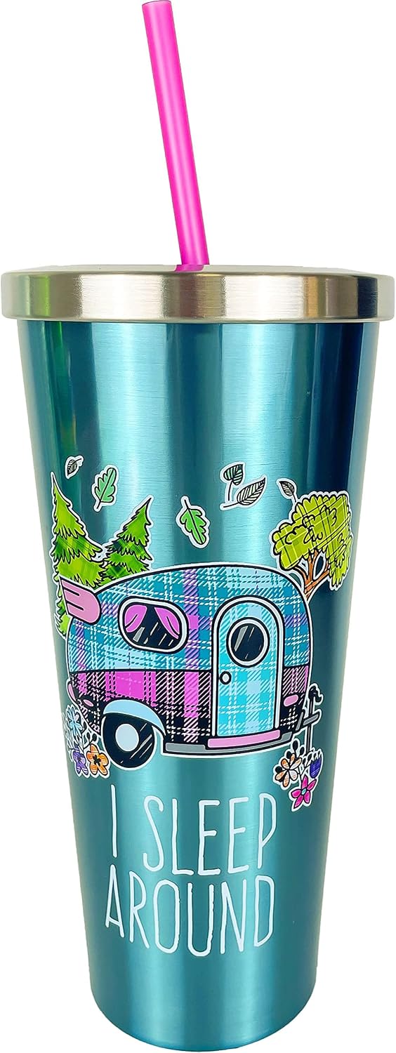 Spoontiques Stainless Steel w Steel Cup with Straw, 24 Oz, Mama Bear,18258