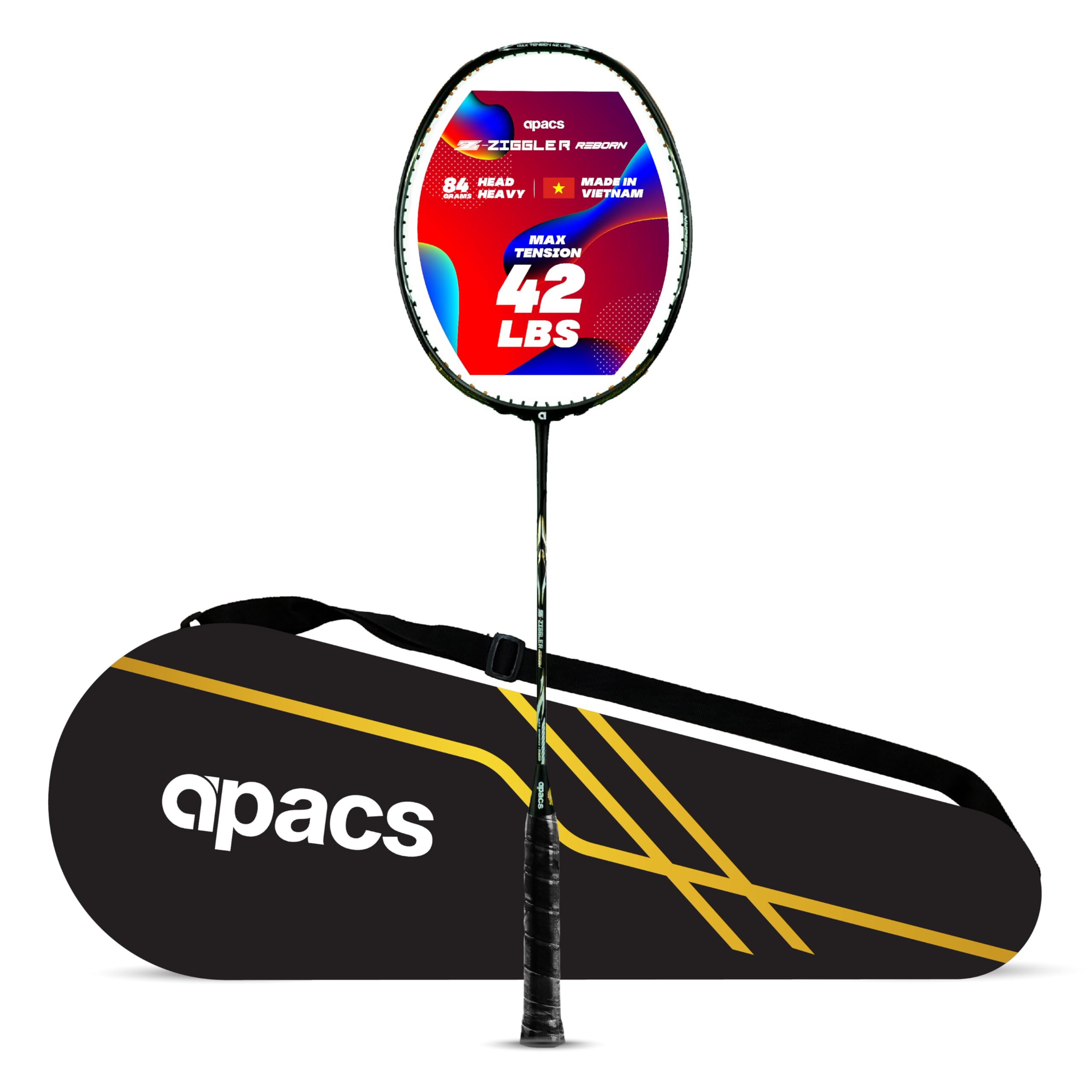 Apacs Z-Ziggler Reborn (Unstrung, 42 LBS High Tension) Max Energy & Power | Slim Shaft | Made in Vietnam | 100% Japanese Graphite Badminton Racket with Free Full Cover