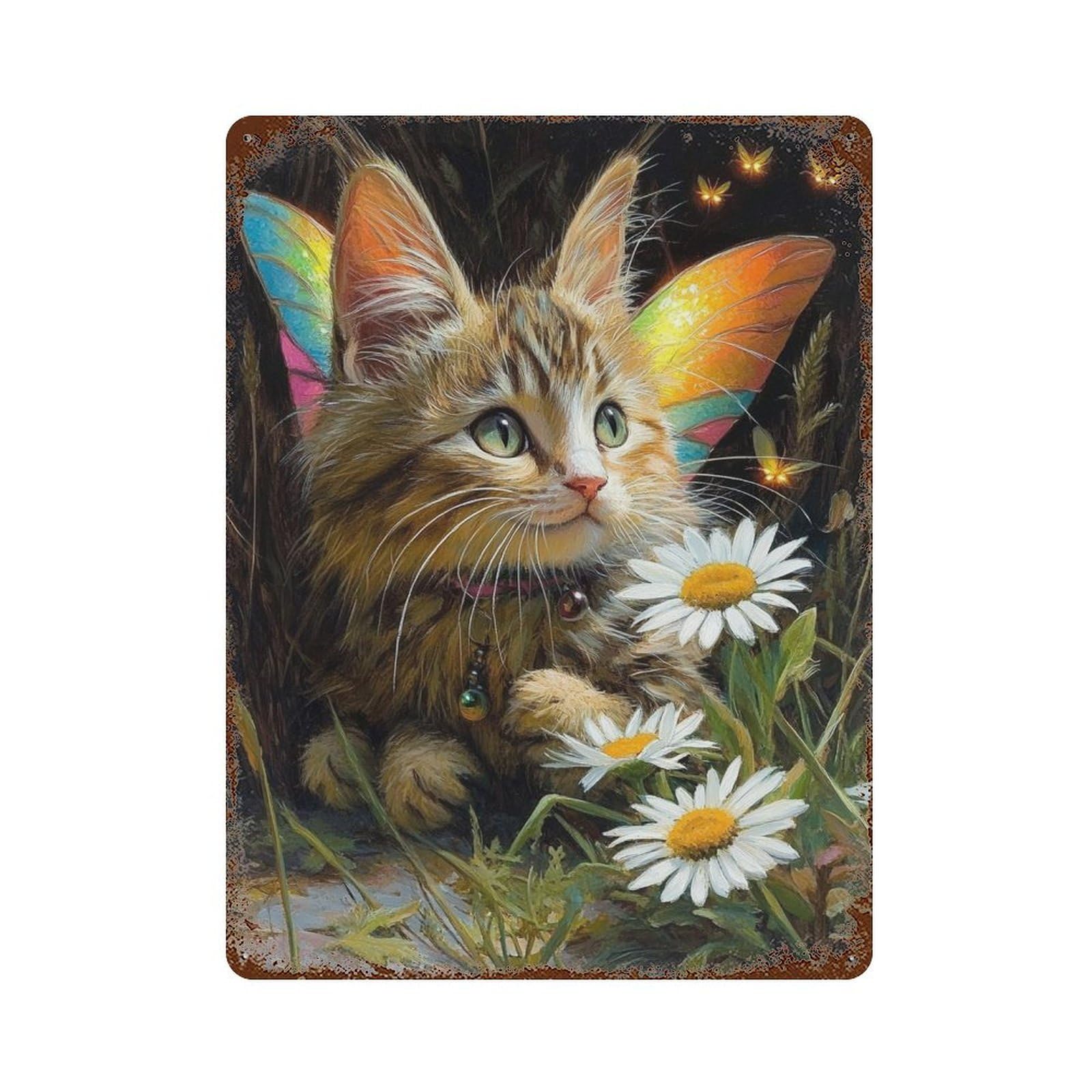 Enchanted Butterfly Cat Garden Decorative Tin Sign 15.7"x11.8", for Farmhouse, Kitchen And Entryway Decor, Vintage Wall Decor