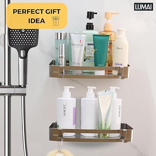 Miniatura 6 de Adhesivo plateado para ducha estante de ducha colgante, soporte para champú para ducha, estante adhesivo de baño, organizador de ducha, organizador